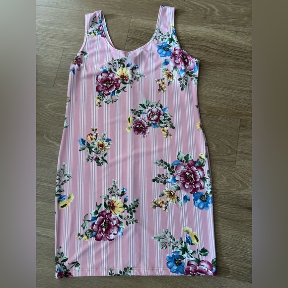 Pink Floral Striped Sleeveless Dress, size M - Picture 2 of 7